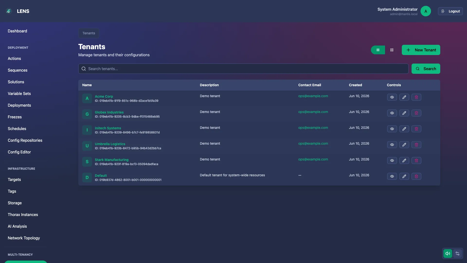 Multi-Tenancy — Mantis screenshot